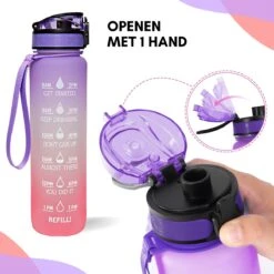 LaCardia Motivatie Waterfles Paars Oranje- 1 Liter Drinkfles - Waterfles Met Tijdmarkering - Paars Oranje -Waterfles Voor Buiten 1200x1200 402