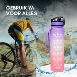 LaCardia Motivatie Waterfles Paars Oranje- 1 Liter Drinkfles - Waterfles Met Tijdmarkering - Paars Oranje -Waterfles Voor Buiten 1200x1200 405