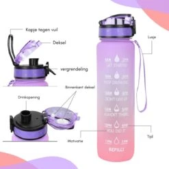 LaCardia Motivatie Waterfles Paars Oranje- 1 Liter Drinkfles - Waterfles Met Tijdmarkering - Paars Oranje -Waterfles Voor Buiten 1200x1200 406