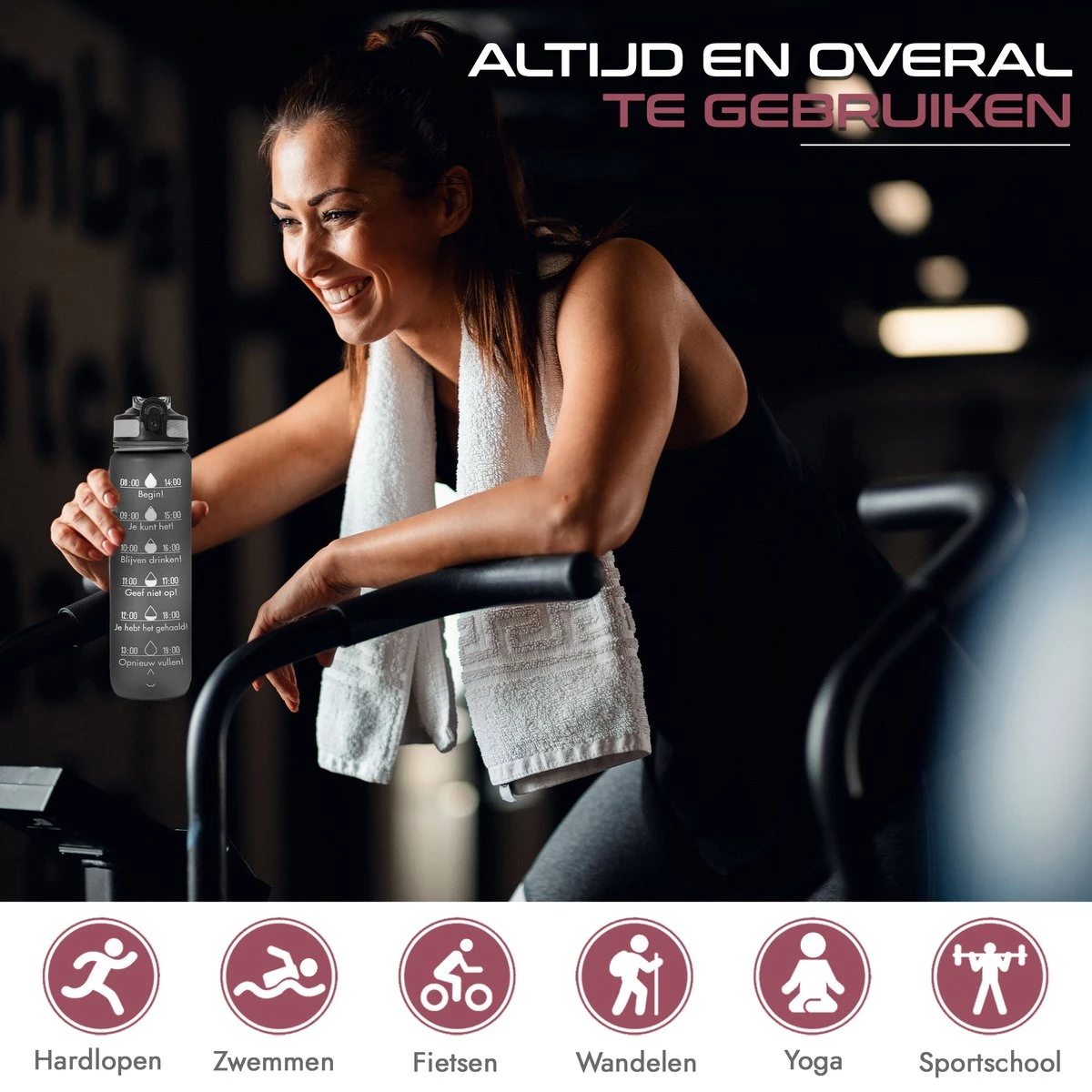 Gluxury Luxe Motivatie Waterfles - Nederlandse Tekst - Drinkfles Met Rietje - 1 Liter Drinkfles - Waterfles Met Tijdmarkering - Inc E-book - Zwart 10 Gluxury Luxe Motivatie Waterfles - Nederlandse Tekst - Drinkfles Met Rietje - 1 Liter Drinkfles - Waterfles Met Tijdmarkering - Inc E-book - Zwart - Afbeelding 8