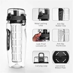 Merkloos Waterfles Met Fruit Infuser - 900ml- 100% BPA Vrij - Zwart - Sportfles - Detox Waterfles-Waterfles Met Fruit Filter -Waterfles Voor Buiten 1200x1200 418