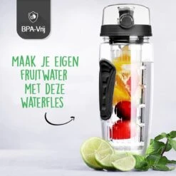 Merkloos Waterfles Met Fruit Infuser - 900ml- 100% BPA Vrij - Zwart - Sportfles - Detox Waterfles-Waterfles Met Fruit Filter -Waterfles Voor Buiten 1200x1200 419