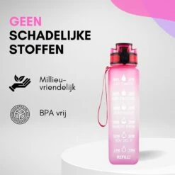 LaCardia Motivatie Waterfles Roze Paars - 1 Liter Drinkfles - Waterfles Met Tijdmarkering - Roze + Paars -Waterfles Voor Buiten 1200x1200 425