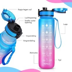 LaCardia Motivatie Waterfles Blauw Roze - 1 Liter Drinkfles - Waterfles Met Tijdmarkering - Blauw + Roze -Waterfles Voor Buiten 1200x1200 436