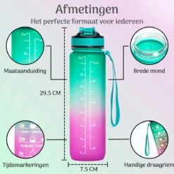 Migliore Drinkfles – Luxe Drinkfles Met Rietje – Waterfles 1 Liter – Water Bottle – Motivatie Waterfles Met Tijdmarkeringen - Ook In 600 Ml En 2 Liter -Waterfles Voor Buiten 1200x1200 442