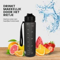 Lacardia Nederlandse Motivatie Waterfles Grijs 'Nederlandse Tekst' - Drinkfles Met Rietje - Waterfles 1 Liter - Waterfles Met Tijdmarkering -Waterfles Voor Buiten 1200x1200 451