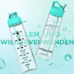 HYDRATE 900ml Drinkfles Met Tijdmarkeringen - Sport Waterfles Met Rietje, BPA-vrije Drinkfles Rietje Gemaakt Van Tritan Ideaal Voor Sportschool, Kantoor, Wandelen, Fitness, Sportfles (Mint Groen) -Waterfles Voor Buiten 1200x1200 474