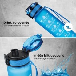Nimma® Motivatie Waterfles - 1 Liter Drinkfles - Met Tijdmarkeringen En Fruitfilter - Blauw -Waterfles Voor Buiten 1200x1200 534