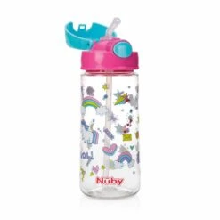 Nûby - Beker Met Zacht Rietje En Drukknop Uit Tritan™ - 530ml - Roze - Unicorns