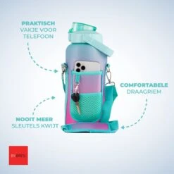 By Bresi - Waterfles 2 Liter MET Sleeve Groen/Paars - Gratis Armband - Waterfles Met Rietje -Drinkfles Met Rietje - Grote Waterfles - Bottle 2 Liter - Sportbidon - Sportfles Fitness - Waterkan - Gallon - Schenkfles - Waterflessen - Drinkbus -Waterfles Voor Buiten 1200x1200 567