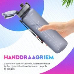 WODster Drinkfles Voor Kinderen En Volwassenen - 1 Liter - Waterfles Met Tijdmarkeringen En Fruit Filter - Bidon BPA Vrij - Grijs -Waterfles Voor Buiten 1200x1200 571