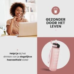Lacardia Nederlandse Motivatie Waterfles Rosé Goud 'Nederlandse Tekst' - Drinkfles Met Rietje - Waterfles 1 Liter - Waterfles Met Tijdmarkering -Waterfles Voor Buiten 1200x1200 580