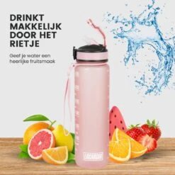 Lacardia Nederlandse Motivatie Waterfles Rosé Goud 'Nederlandse Tekst' - Drinkfles Met Rietje - Waterfles 1 Liter - Waterfles Met Tijdmarkering -Waterfles Voor Buiten 1200x1200 581