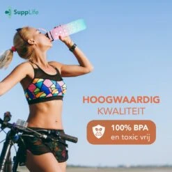 Supplife Motivatie Waterfles - 1 Liter Drinkfles - Waterfles Met Tijdmarkering - Met Rietje - Volwassenen - Kinderen - Pink Aqua - Inclusief Schoonmaakborstel -Waterfles Voor Buiten 1200x1200 596