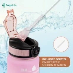 Supplife Motivatie Waterfles - 1 Liter Drinkfles - Waterfles Met Tijdmarkering - Met Rietje - Volwassenen - Kinderen - Pink Aqua - Inclusief Schoonmaakborstel -Waterfles Voor Buiten 1200x1200 597