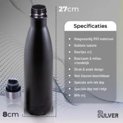 Pulver - Luxe RVS Thermosbeker / Drinkfles – BPA Vrij – 500 Ml - Waterfles Met Rietje – Drinkfles – Dubbele Isolatie - Kinderen & Volwassenen - Zwart -Waterfles Voor Buiten 1200x1200 6