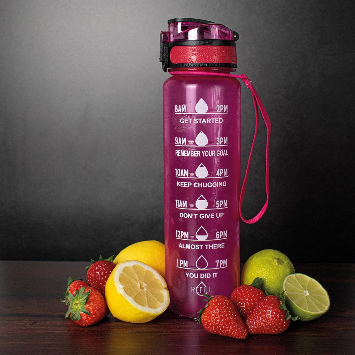 Nimma® Motivatie Waterfles - 1 Liter Drinkfles - Met Tijdmarkeringen En Fruitfilter - Roze 5 Nimma® Motivatie Waterfles - 1 Liter Drinkfles - Met Tijdmarkeringen En Fruitfilter - Roze - Afbeelding 3