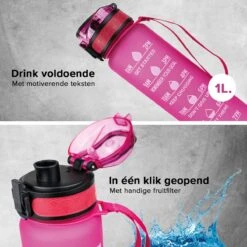 Nimma® Motivatie Waterfles - 1 Liter Drinkfles - Met Tijdmarkeringen En Fruitfilter - Roze 15 Nimma® Motivatie Waterfles - 1 Liter Drinkfles - Met Tijdmarkeringen En Fruitfilter - Roze -Waterfles Voor Buiten 1200x1200 610