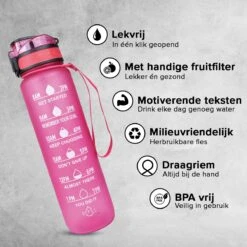 Nimma® Motivatie Waterfles - 1 Liter Drinkfles - Met Tijdmarkeringen En Fruitfilter - Roze 16 Nimma® Motivatie Waterfles - 1 Liter Drinkfles - Met Tijdmarkeringen En Fruitfilter - Roze -Waterfles Voor Buiten 1200x1200 611