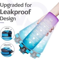 Merkloos Vision Vel Blauw-Roze Waterfles Met Tijdmarkeringen | 1 Liter | Sport Waterfles | Drinkfles Met Rietje | Lekvrije Sportfles | Tritan Waterfles | BPA Vrij | Voor Sport, Fietsen, Kamperen, School, Sportschool | Tijdmarkering -Waterfles Voor Buiten 1200x1200 617