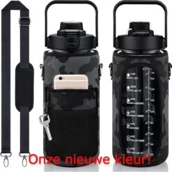 Merkloos Waterfles 2 Liter MET Sleeve Camo Zwart - Gratis Armband! - Waterfles Met Rietje -Drinkfles Met Rietje - Grote Waterfles - Bottle 2 Liter - Sportbidon - Sportfles Fitness - Waterkan - Gallon - Schenkfles - Waterflessen - Drinkbus -Waterfles Voor Buiten 1200x1200 656