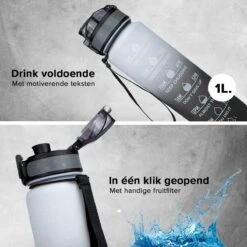 Nimma® Motivatie Waterfles - 1 Liter Drinkfles - Met Tijdmarkeringen En Fruitfilter - Zwart Wit 13 Nimma® Motivatie Waterfles - 1 Liter Drinkfles - Met Tijdmarkeringen En Fruitfilter - Zwart Wit -Waterfles Voor Buiten 1200x1200 657