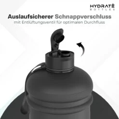 HYDRATE 2,2 Liter Waterfles - Nu Met Easy Drink Cap - Duurzaam En Extra Sterk - BPA Vrij - Ideaal Voor: Sportschool, Dieet, Bodybuilding, Buitensporten, Wandelen En Kantoor, Mat Zwart -Waterfles Voor Buiten 1200x1200 665