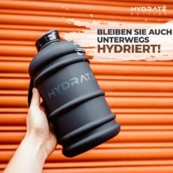 HYDRATE 2,2 Liter Waterfles - Nu Met Easy Drink Cap - Duurzaam En Extra Sterk - BPA Vrij - Ideaal Voor: Sportschool, Dieet, Bodybuilding, Buitensporten, Wandelen En Kantoor, Mat Zwart -Waterfles Voor Buiten 1200x1200 666