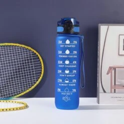 Waterfles Met Tijdmarkering - Motivatie Drinkfles Met Rietje - 1 Liter Waterfles - BPA Vrij - Blauw -Waterfles Voor Buiten 1200x1200 667