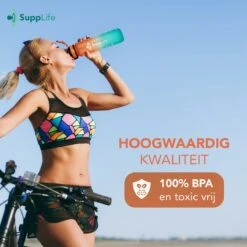 Supplife Motivatie Waterfles - 1 Liter Drinkfles - Waterfles Met Tijdmarkering - Met Rietje - Volwassenen - Kinderen - Cyaan Oranje - Inclusief Schoonmaakborstel -Waterfles Voor Buiten 1200x1200 695