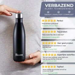 Pulver - Luxe RVS Thermosbeker / Drinkfles – BPA Vrij – 500 Ml - Waterfles Met Rietje – Drinkfles – Dubbele Isolatie - Kinderen & Volwassenen - Zwart -Waterfles Voor Buiten 1200x1200 7