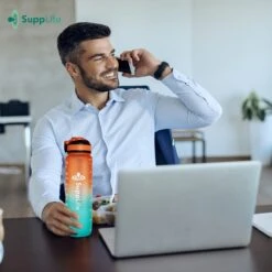 Supplife Motivatie Waterfles - 1 Liter Drinkfles - Waterfles Met Tijdmarkering - Met Rietje - Volwassenen - Kinderen - Cyaan Oranje - Inclusief Schoonmaakborstel -Waterfles Voor Buiten 1200x1200 700