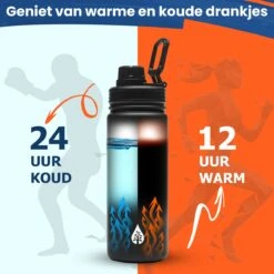 Waterfles 500 Ml Met Rietje Multifunctioneel - Drinkfles Volwassenen - RVS Inclusief 3 Doppen - 24uur Koud/12 Uur Warm - Zwart -Waterfles Voor Buiten 1200x1200 708