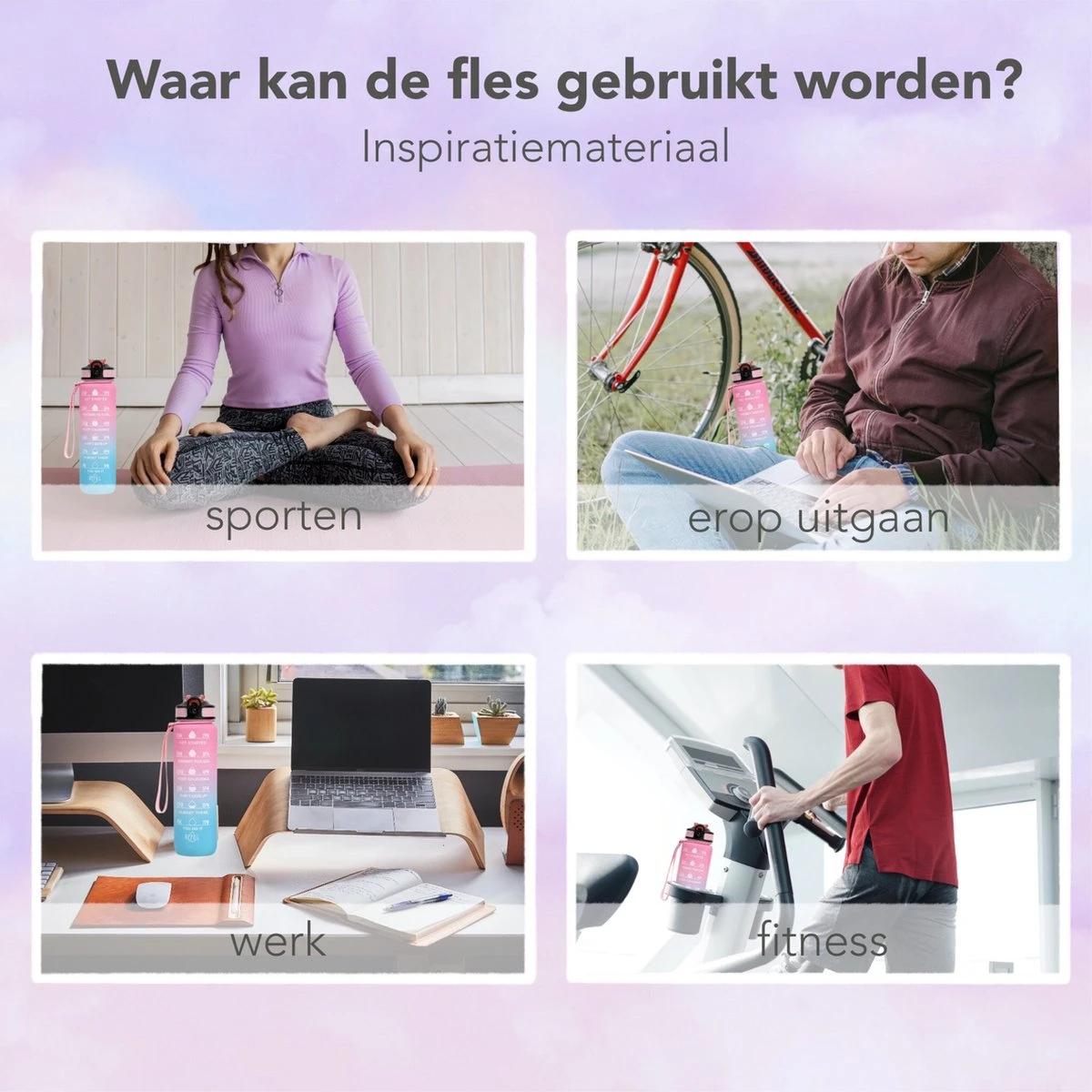 Seniq Motivatie Waterfles - 1 Liter - Drinkfles Met Tijdmarkering - Rietje - Roze Lichtblauw 9 Seniq Motivatie Waterfles - 1 Liter - Drinkfles Met Tijdmarkering - Rietje - Roze Lichtblauw - Afbeelding 7