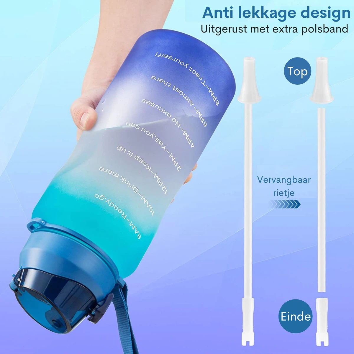 FLOOQ Motivatie Waterfles Zwart - 2 Liter Drinkfles - BPA Vrij - Waterfles Met Tijdsmarkering 6 FLOOQ Motivatie Waterfles Zwart - 2 Liter Drinkfles - BPA Vrij - Waterfles Met Tijdsmarkering - Afbeelding 4