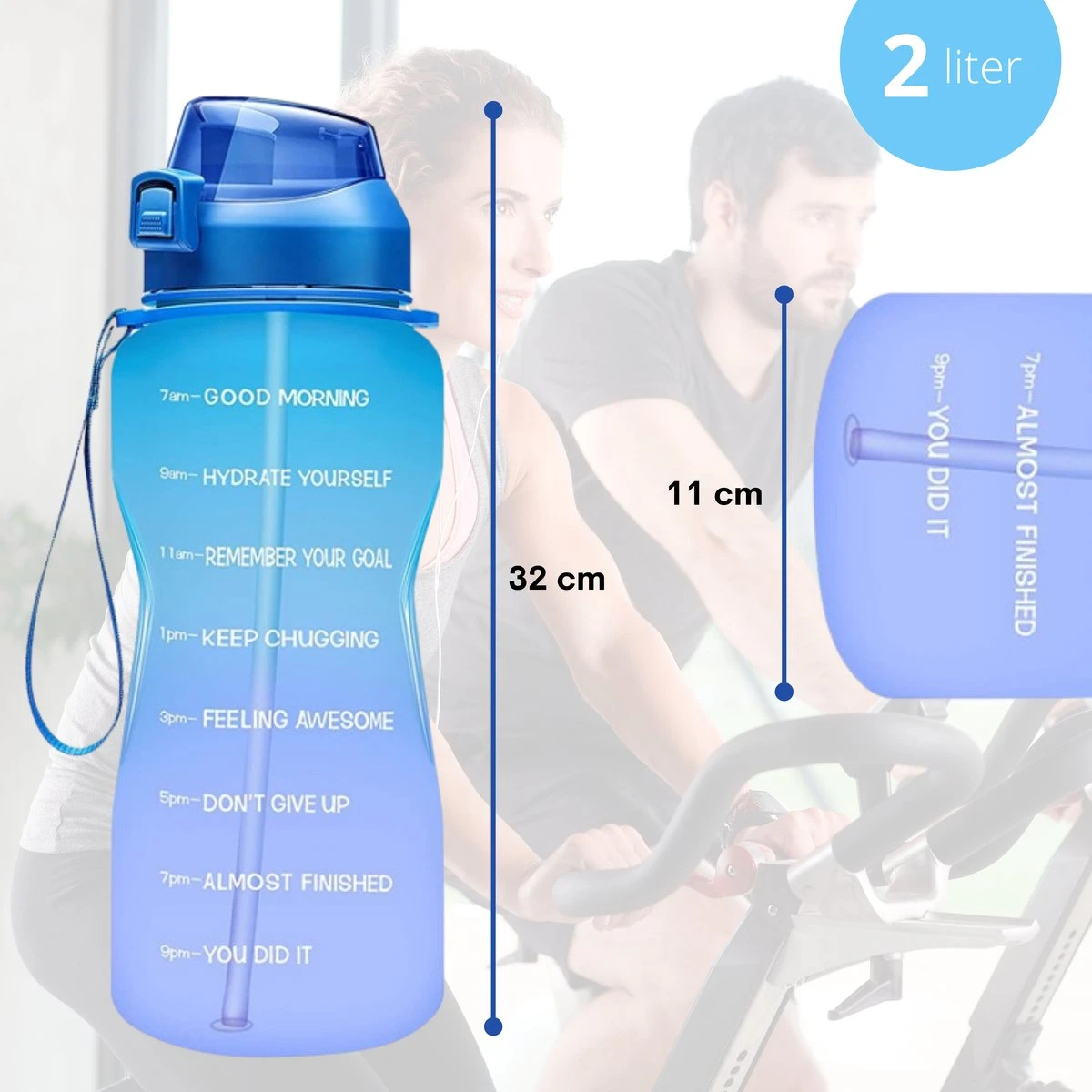 FLOOQ Motivatie Waterfles Zwart - 2 Liter Drinkfles - BPA Vrij - Waterfles Met Tijdsmarkering 8 FLOOQ Motivatie Waterfles Zwart - 2 Liter Drinkfles - BPA Vrij - Waterfles Met Tijdsmarkering - Afbeelding 6