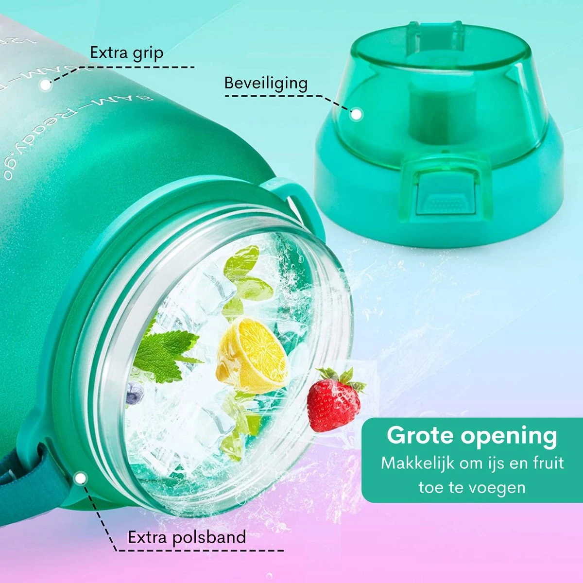 FLOOQ Motivatie Waterfles Zwart - 2 Liter Drinkfles - BPA Vrij - Waterfles Met Tijdsmarkering 9 FLOOQ Motivatie Waterfles Zwart - 2 Liter Drinkfles - BPA Vrij - Waterfles Met Tijdsmarkering - Afbeelding 7