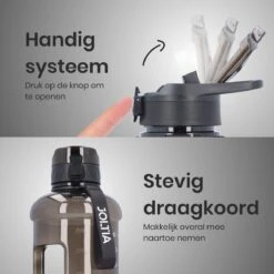JOLTIA - Sportfles Met Sleeve - Drinkfles Met Rietje - Met Tijdmarkering En Motivatie - Tijd - Drinkflessen Volwassenen - Waterfles - Motiverende Drink / Water Fles - Bidon - Waterjug - 2.2 Liter - Zwart -Waterfles Voor Buiten 1200x1200 757