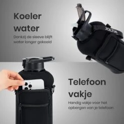 JOLTIA - Sportfles Met Sleeve - Drinkfles Met Rietje - Met Tijdmarkering En Motivatie - Tijd - Drinkflessen Volwassenen - Waterfles - Motiverende Drink / Water Fles - Bidon - Waterjug - 2.2 Liter - Zwart -Waterfles Voor Buiten 1200x1200 758