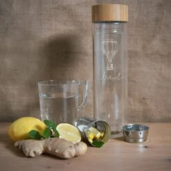 Navaris Glazen Theefles Met Filter - 450 Ml - Waterfles Van Glas - Dubbelwandige Drinkfles - Fles Met Bamboe Dop, Thee Infuser En Hoes - Travel Design -Waterfles Voor Buiten 1200x1200 780
