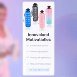 Innovaland Motivatie Waterfles Zwart - 1 Liter Drinkfles - Waterfles Met Rietje - Waterfles Met Tijdmarkering - BPA Vrij - Volwassenen - Kinderen - Vaderdag Cadeau - Geschenk - Cadeau Voor Man - Vrouw - Sinterklaas Cadeautjes - Mannen - Vrouwen -Waterfles Voor Buiten 1200x1200 785