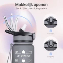 Innovaland Motivatie Waterfles Zwart - 1 Liter Drinkfles - Waterfles Met Rietje - Waterfles Met Tijdmarkering - BPA Vrij - Volwassenen - Kinderen - Vaderdag Cadeau - Geschenk - Cadeau Voor Man - Vrouw - Sinterklaas Cadeautjes - Mannen - Vrouwen -Waterfles Voor Buiten 1200x1200 787
