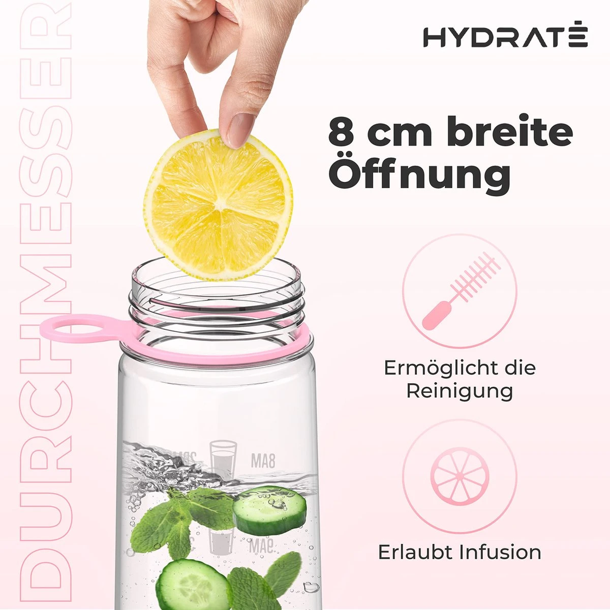 HYDRATE 900ml Drinkfles Met Tijdmarkeringen - Sport Waterfles Met Rietje, BPA-vrije Drinkfles Rietje Van Tritan Ideaal Voor Sportschool, Kantoor, Wandelen, Fitness, Sportfles (Zacht Roze) 8 HYDRATE 900ml Drinkfles Met Tijdmarkeringen - Sport Waterfles Met Rietje, BPA-vrije Drinkfles Rietje Van Tritan Ideaal Voor Sportschool, Kantoor, Wandelen, Fitness, Sportfles (Zacht Roze) - Afbeelding 6