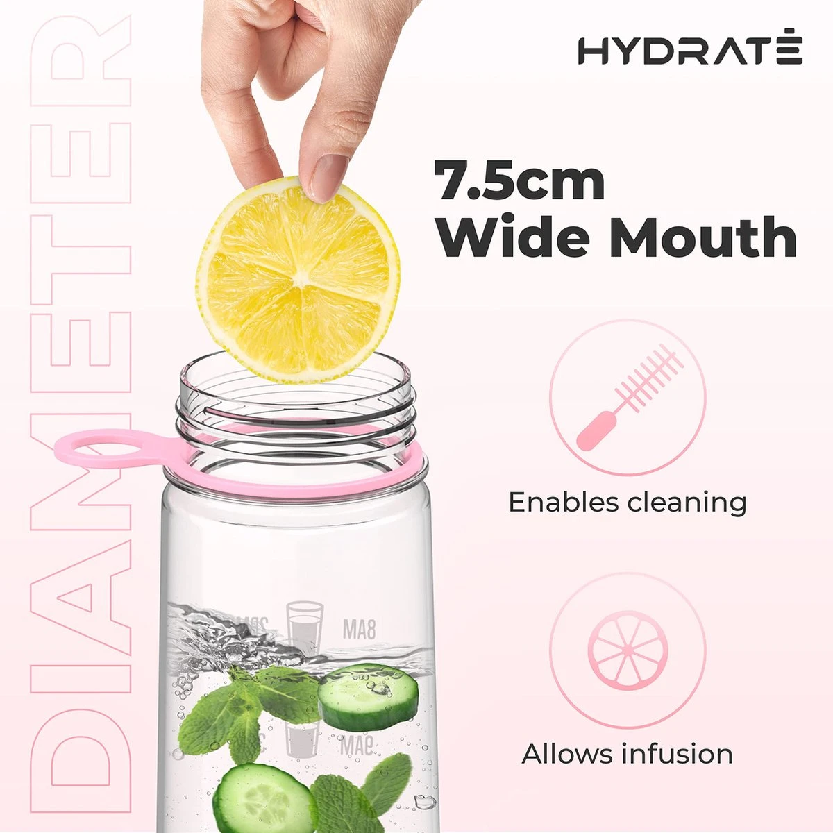 HYDRATE 900ml Drinkfles Met Tijdmarkeringen - Sport Waterfles Met Rietje, BPA-vrije Drinkfles Rietje Van Tritan Ideaal Voor Sportschool, Kantoor, Wandelen, Fitness, Sportfles (Zacht Roze) 9 HYDRATE 900ml Drinkfles Met Tijdmarkeringen - Sport Waterfles Met Rietje, BPA-vrije Drinkfles Rietje Van Tritan Ideaal Voor Sportschool, Kantoor, Wandelen, Fitness, Sportfles (Zacht Roze) - Afbeelding 7