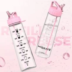 HYDRATE 900ml Drinkfles Met Tijdmarkeringen - Sport Waterfles Met Rietje, BPA-vrije Drinkfles Rietje Van Tritan Ideaal Voor Sportschool, Kantoor, Wandelen, Fitness, Sportfles (Zacht Roze) 23 HYDRATE 900ml Drinkfles Met Tijdmarkeringen - Sport Waterfles Met Rietje, BPA-vrije Drinkfles Rietje Van Tritan Ideaal Voor Sportschool, Kantoor, Wandelen, Fitness, Sportfles (Zacht Roze) -Waterfles Voor Buiten 1200x1200 811