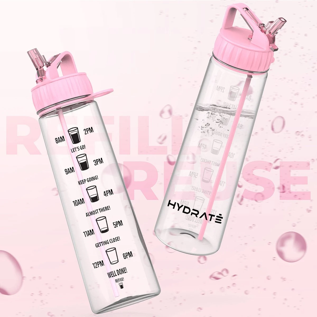 HYDRATE 900ml Drinkfles Met Tijdmarkeringen - Sport Waterfles Met Rietje, BPA-vrije Drinkfles Rietje Van Tritan Ideaal Voor Sportschool, Kantoor, Wandelen, Fitness, Sportfles (Zacht Roze) 12 HYDRATE 900ml Drinkfles Met Tijdmarkeringen - Sport Waterfles Met Rietje, BPA-vrije Drinkfles Rietje Van Tritan Ideaal Voor Sportschool, Kantoor, Wandelen, Fitness, Sportfles (Zacht Roze) - Afbeelding 10