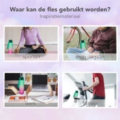 Seniq Motivatie Waterfles - 1 Liter - Drinkfles Met Tijdmarkering - Rietje - Groen Paars -Waterfles Voor Buiten 1200x1200 829