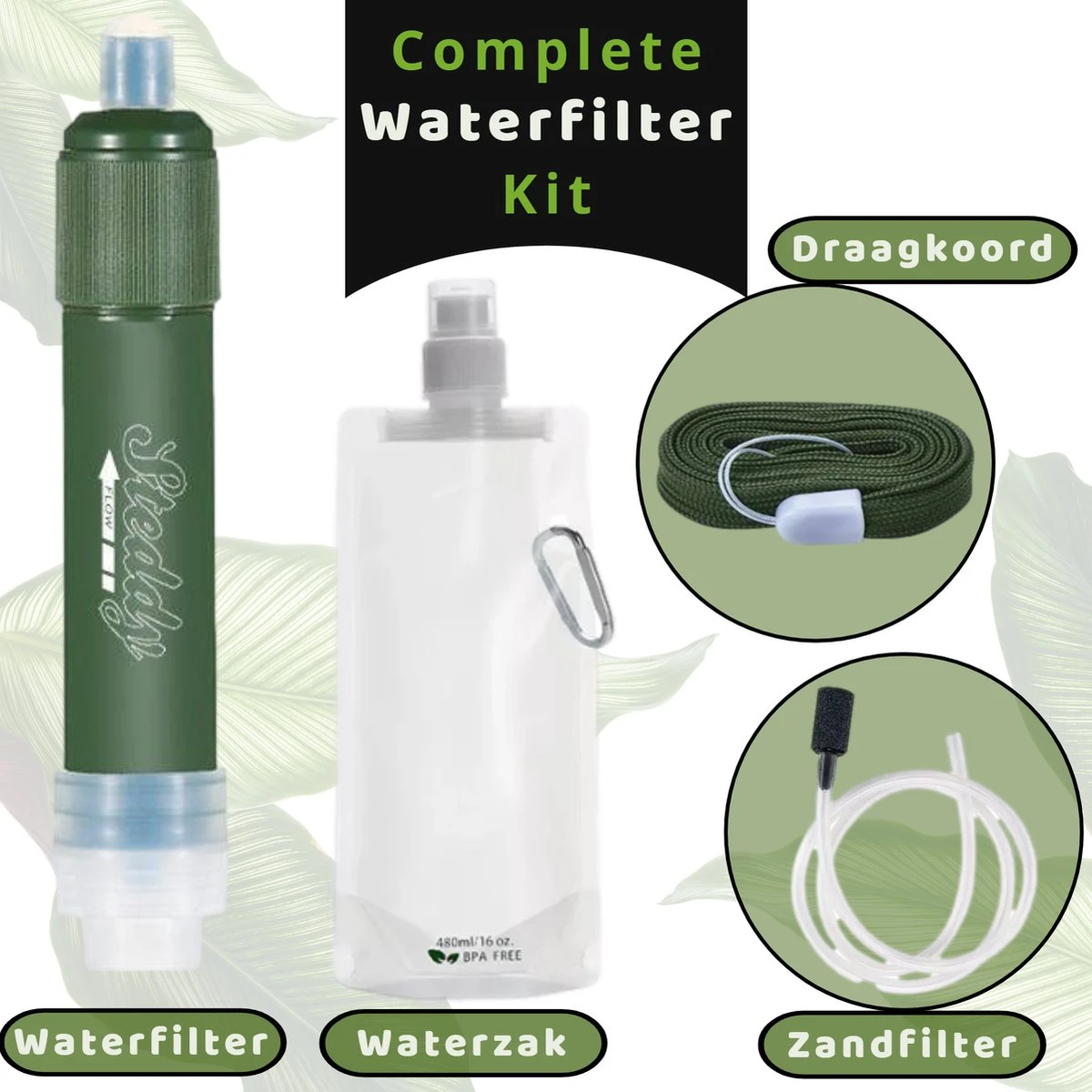 Waterfilter Steddy Pro - Survival Bushcraft Kit - Noodpakket - Waterzuivering - Water Filter Kraan - Outdoor 4 Waterfilter Steddy Pro - Survival Bushcraft Kit - Noodpakket - Waterzuivering - Water Filter Kraan - Outdoor - Afbeelding 2