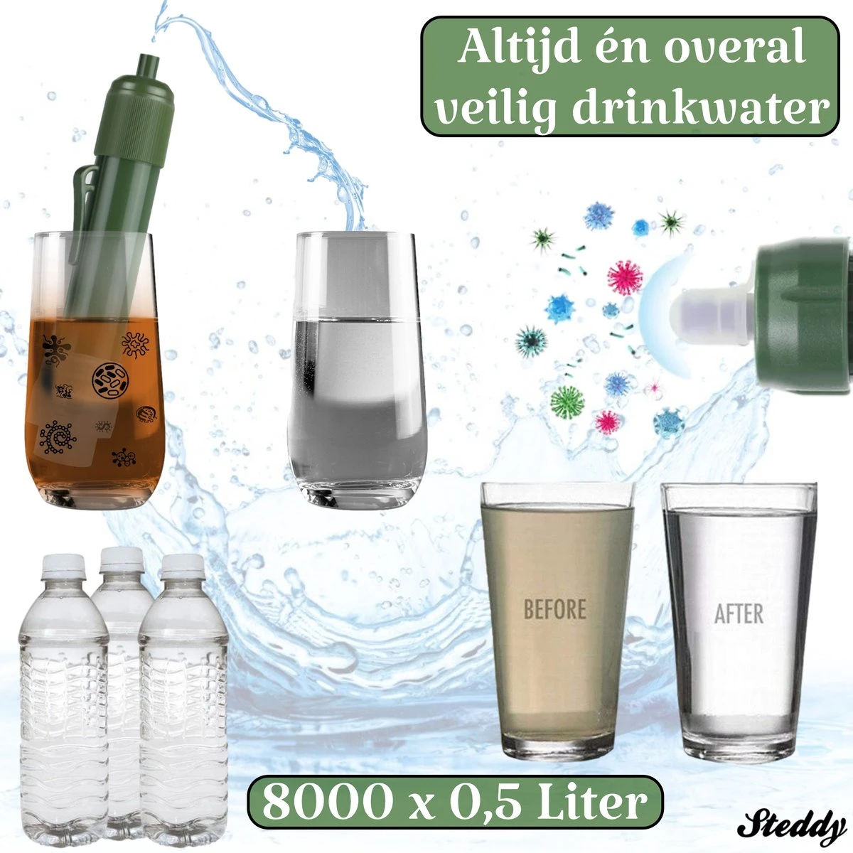 Waterfilter Steddy Pro - Survival Bushcraft Kit - Noodpakket - Waterzuivering - Water Filter Kraan - Outdoor 7 Waterfilter Steddy Pro - Survival Bushcraft Kit - Noodpakket - Waterzuivering - Water Filter Kraan - Outdoor - Afbeelding 5
