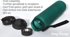 Drinkfles 1 Liter Volwassenen - Sport Bidon Drinkbus 1000ml - Donkergroen - King Mungo KMDF020 -Waterfles Voor Buiten 1200x644